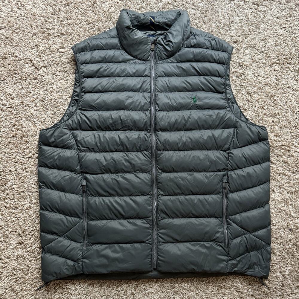 Polo Ralph Lauren Down Puffer Vest Men’s Size XXL Full Zip Light Grey Pony